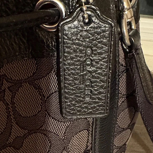 Coach Signature Jacquard Dempsey Stripe Black Smoke Gray and Black Bucket Bag - Picture 6 of 11
